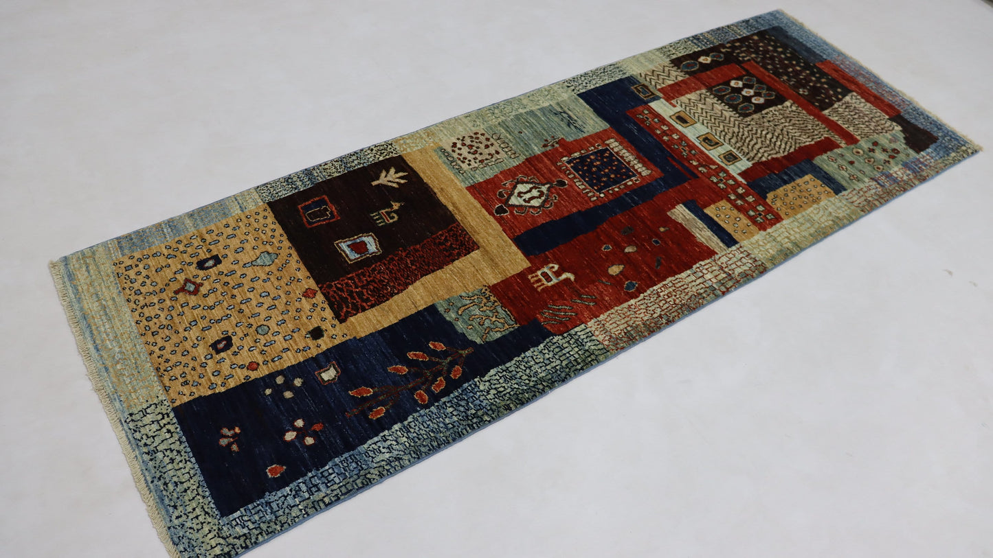 7 Ft Gabbeh Multicolor Afghan Hand Knotted Tribal Wool Runner Rug