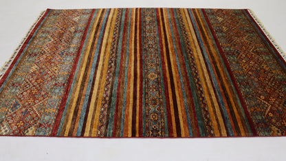 6x8 Ft Multicolor Gabbeh Afghan Hand Knotted Tribal Area Rug