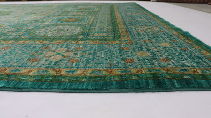 7x10 Ft Green Turkish Mamluk Hand Knotted Traditional Area Rug