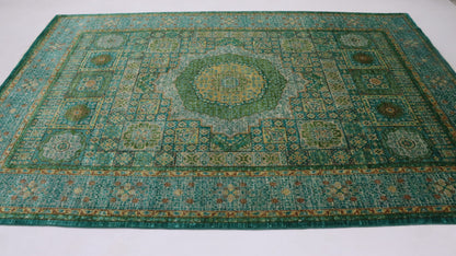 7x10 Ft Green Turkish Mamluk Hand Knotted Traditional Area Rug