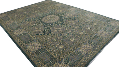 9x12 Ft Green Turkish Mamluk Hand Knotted Rug