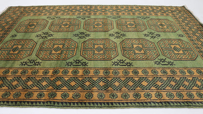 6x8 Ft Green Bokhara Afghan Hand Knotted Area Rug