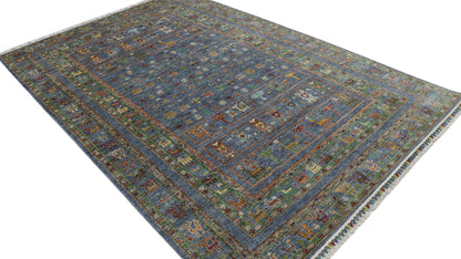 7x10 Ft Gray Khorjin Afghan Hand Knotted Tribal Area Rug