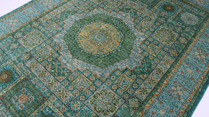 7x10 Ft Green Turkish Mamluk Hand Knotted Traditional Area Rug