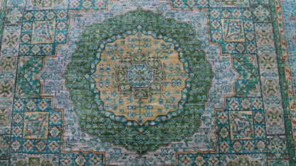 7x10 Ft Green Turkish Mamluk Hand Knotted Traditional Area Rug