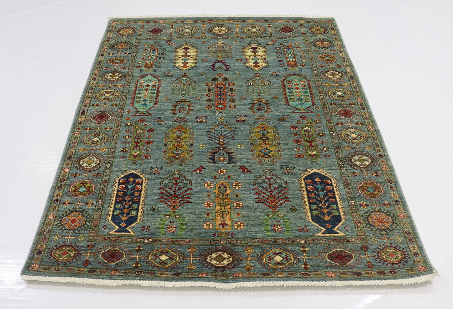 5x7 Ft Blue Baluch Afghan Hand Knotted Oriental Area Rug