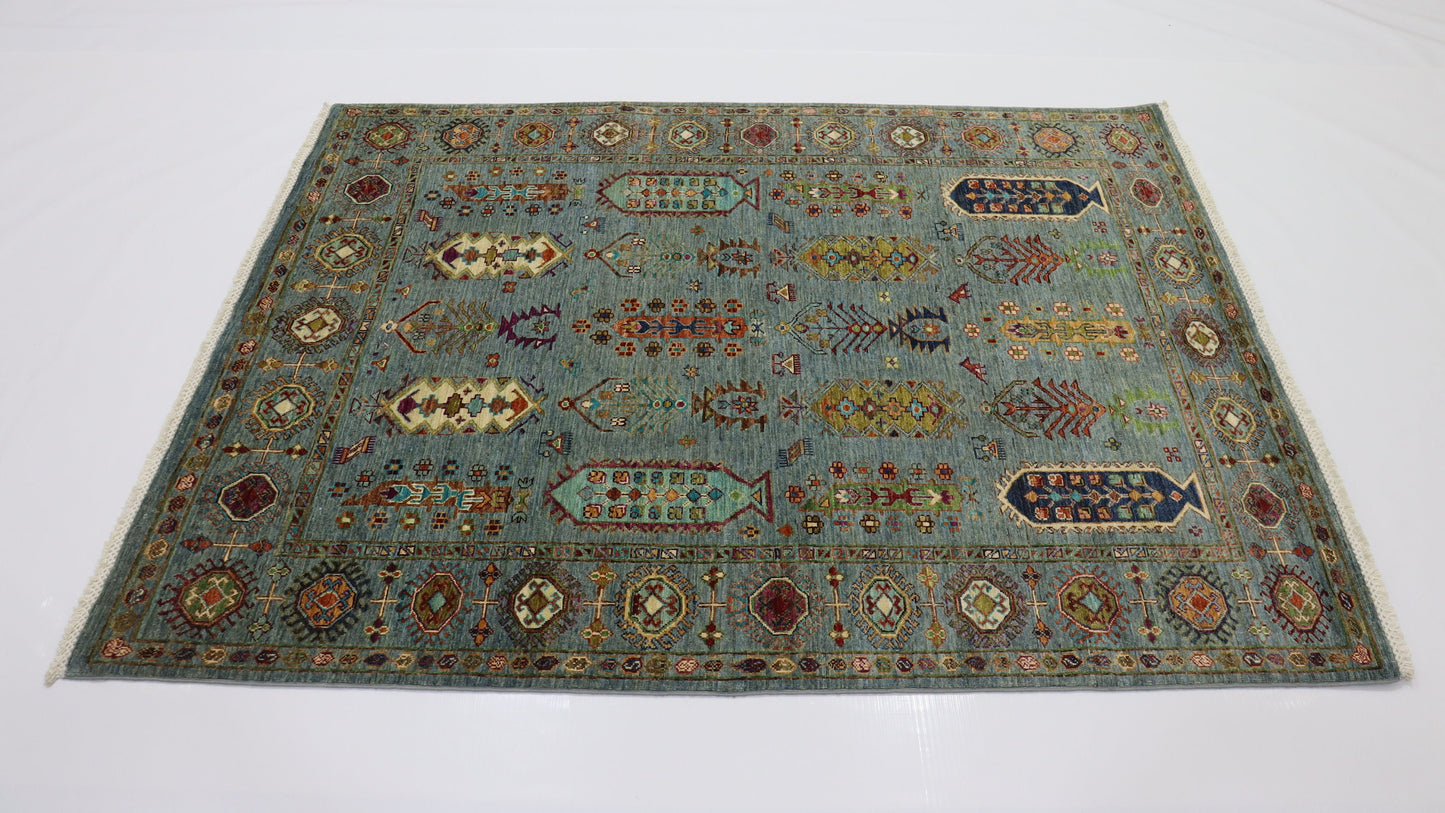 5x7 Ft Blue Baluch Afghan Hand Knotted Oriental Area Rug