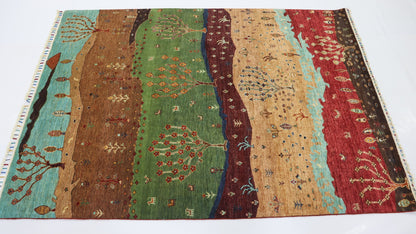 5x7 Ft Multicolor Gabbeh Afghan Hand Knotted Tribal Area Rug