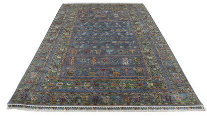 7x10 Ft Gray Khorjin Afghan Hand Knotted Tribal Area Rug