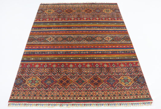 6x8 Ft Multicolor Khorjin Afghan Hand Knotted Tribal Area Rug