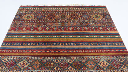 6x8 Ft Multicolor Khorjin Afghan Hand Knotted Tribal Area Rug