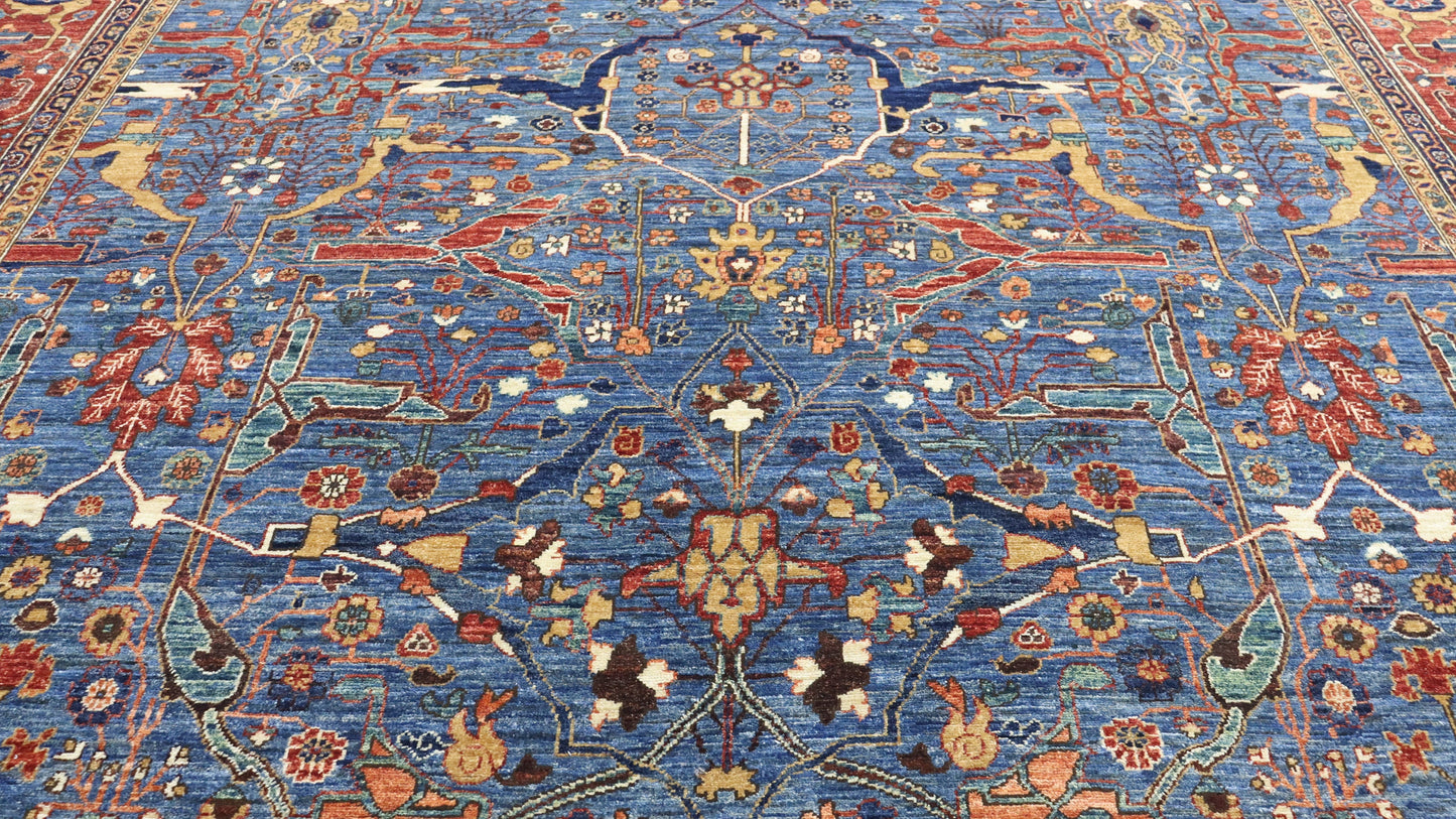 10x14 Blue Garous Bidjar Afghan Hand Knotted Area Rug