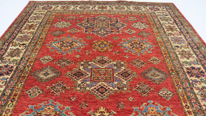 5x7 Ft Red Geometric Kazak Afghan Hand Knotted Oriental Area Rug