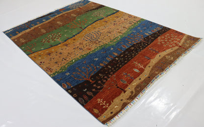 6x8 Ft Multicolor Gabbeh Afghan Hand Knotted Tribal Area Rug