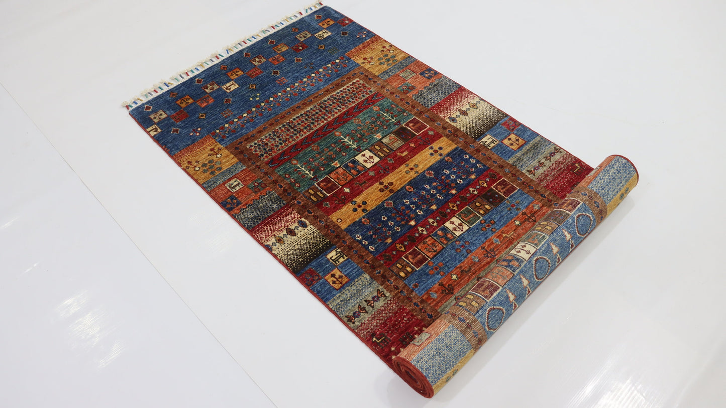 10 Ft Blue Gabbeh Afghan Hand Woven Traditional Runner Rug