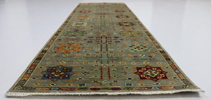 9 Ft Aryana Multicolor Afghan Hand Knotted Tribal Wool Runner Rug