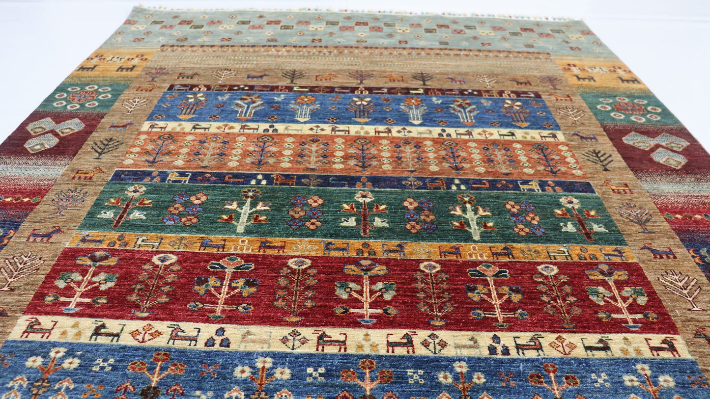 6x9 Ft Multicolor Gabbeh Afghan Hand Knotted Tribal Area Rug