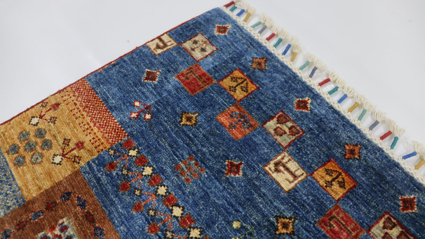 10 Ft Blue Gabbeh Afghan Hand Woven Traditional Runner Rug