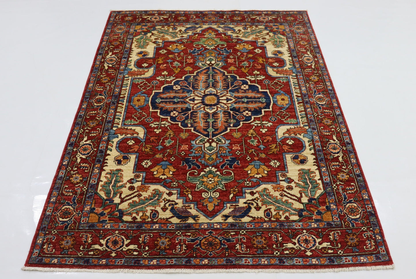 5x7 Ft Red Heriz Persian Hand Knotted Oriental Area Rug