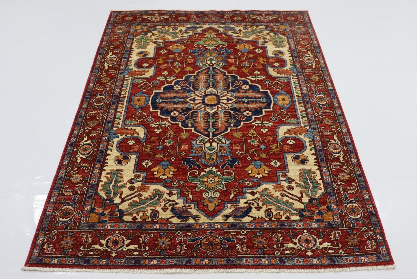 5x7 Ft Red Heriz Persian Hand Knotted Oriental Area Rug