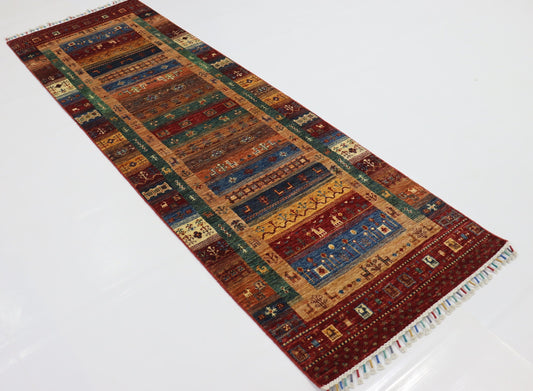 8 Ft Gabbeh Red Afghan Hand Knotted Tribal Wool Runner Rug