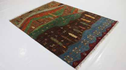 6x8 Ft Multicolor Gabbeh Afghan Hand Knotted Tribal Area Rug