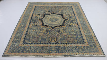 8x10 Ft Blue Turkish Mamluk Hand Knotted Traditional Area Rug