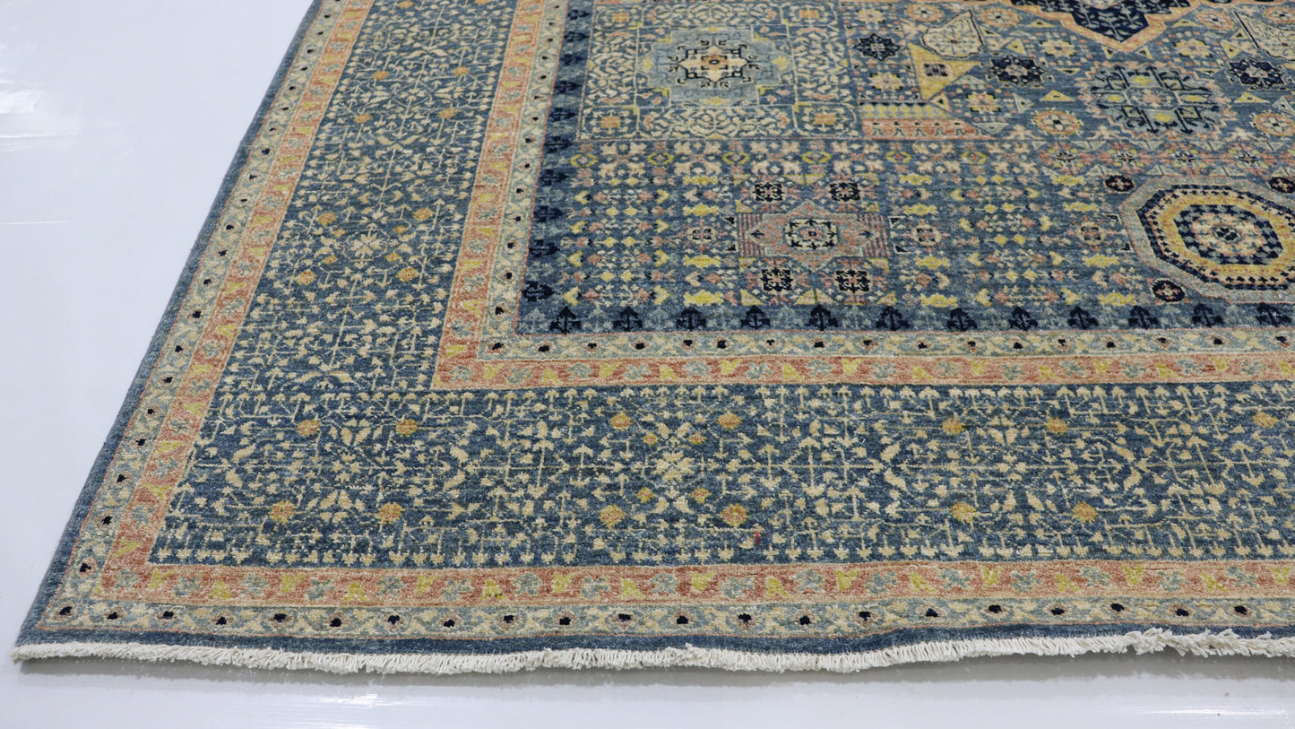 8x10 Ft Blue Turkish Mamluk Hand Knotted Traditional Area Rug