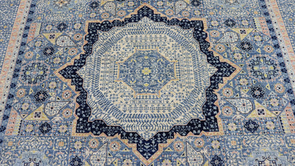 8x10 Ft Blue Turkish Mamluk Hand Knotted Traditional Area Rug