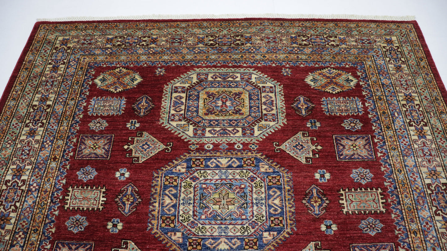 6x6 Ft Red Square Oriental Hand Knotted Afghan Area Rug