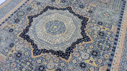 8x10 Ft Blue Turkish Mamluk Hand Knotted Traditional Area Rug