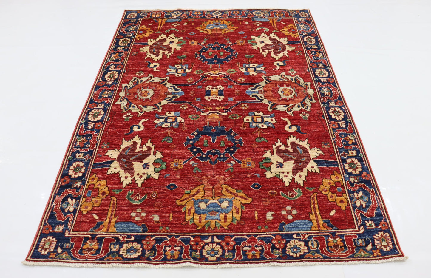 5x8 Ft Red Aryana Afghan Hand Knotted Tribal Area Rug