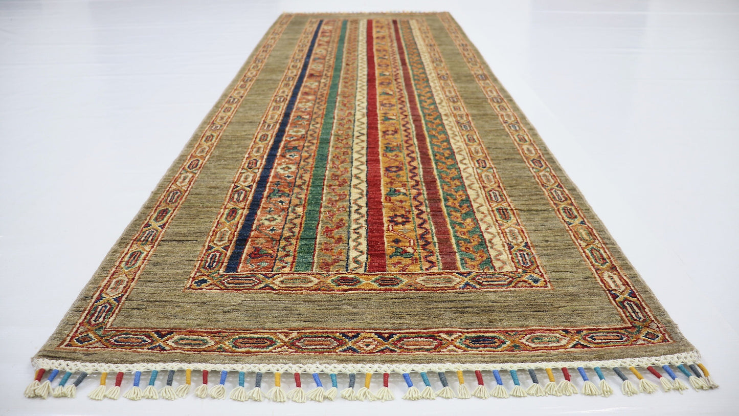 8 Ft Ivory Turkish Shawl Hand Knotted Traditional Runner Rug