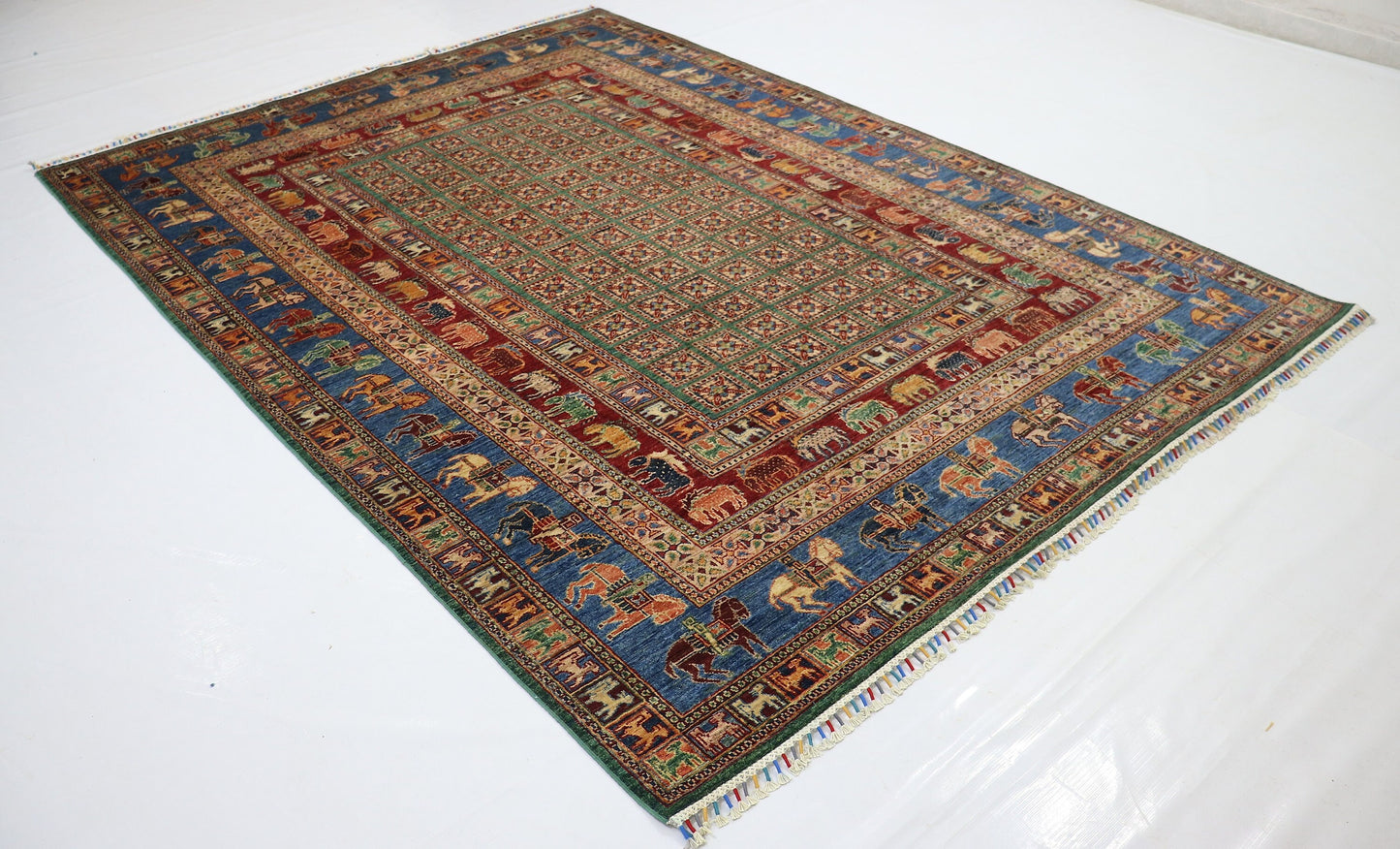 7x10 Ft Blue/Red Pazyryk Afghan Hand Knotted Tribal Area Rug