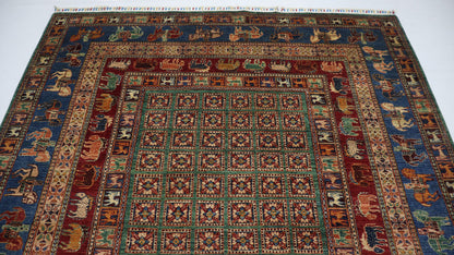 7x10 Ft Blue/Red Pazyryk Afghan Hand Knotted Tribal Area Rug