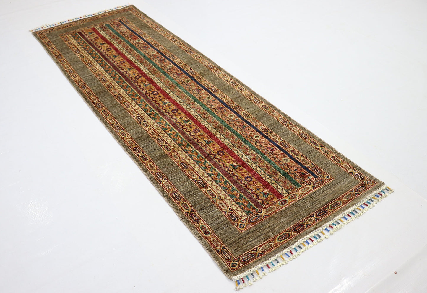 8 Ft Ivory Turkish Shawl Hand Knotted Traditional Runner Rug