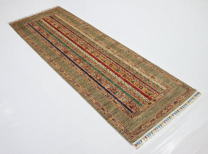 8 Ft Ivory Turkish Shawl Hand Knotted Traditional Runner Rug