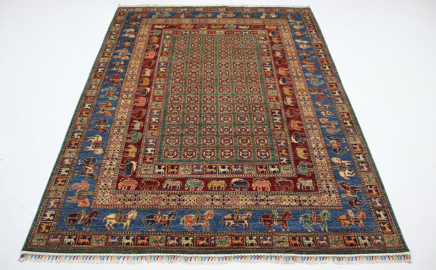 7x10 Ft Blue/Red Pazyryk Afghan Hand Knotted Tribal Area Rug