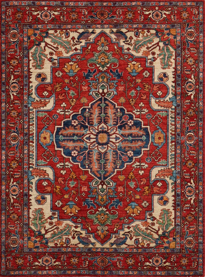 5x7 Ft Red Heriz Persian Hand Knotted Oriental Area Rug