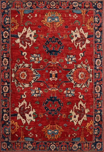 5x8 Ft Red Aryana Afghan Hand Knotted Tribal Area Rug