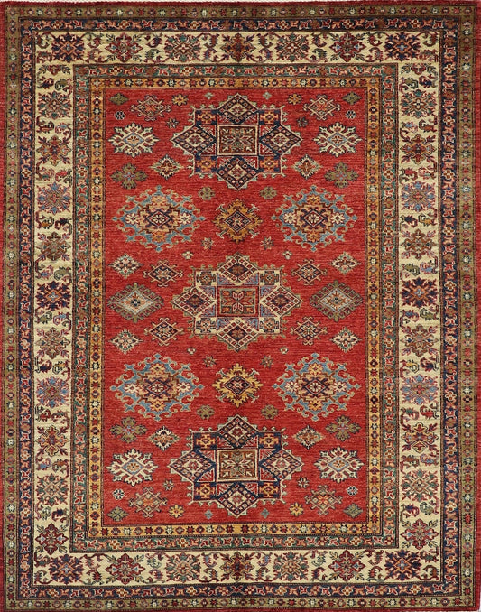 5x7 Ft Red Geometric Kazak Afghan Hand Knotted Oriental Area Rug