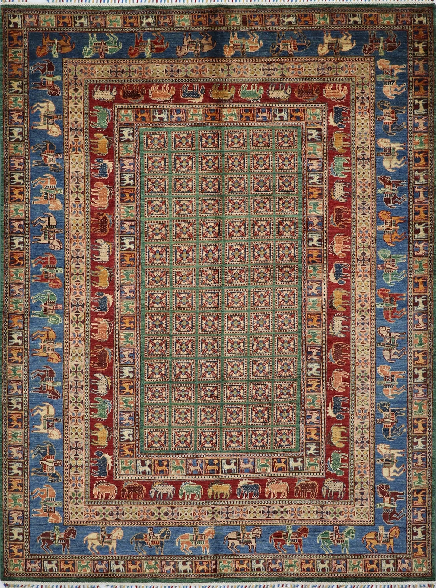 7x10 Ft Blue/Red Pazyryk Afghan Hand Knotted Tribal Area Rug