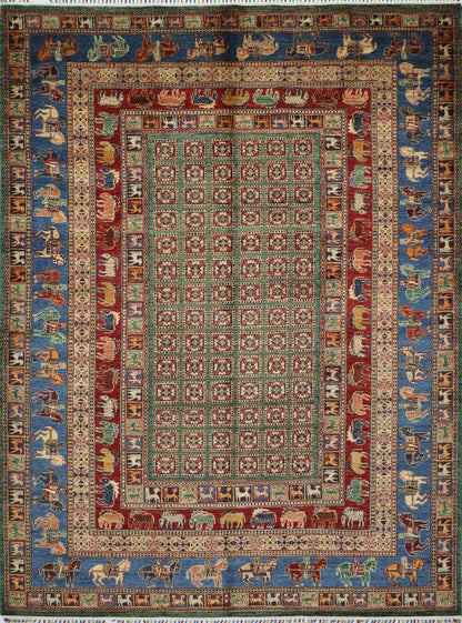 7x10 Ft Blue/Red Pazyryk Afghan Hand Knotted Tribal Area Rug