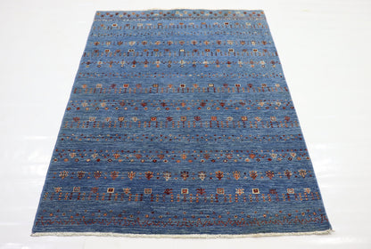 4x6 Ft Blue Aryana Gabbeh Afghan Hand Knotted Tribal Area Rug