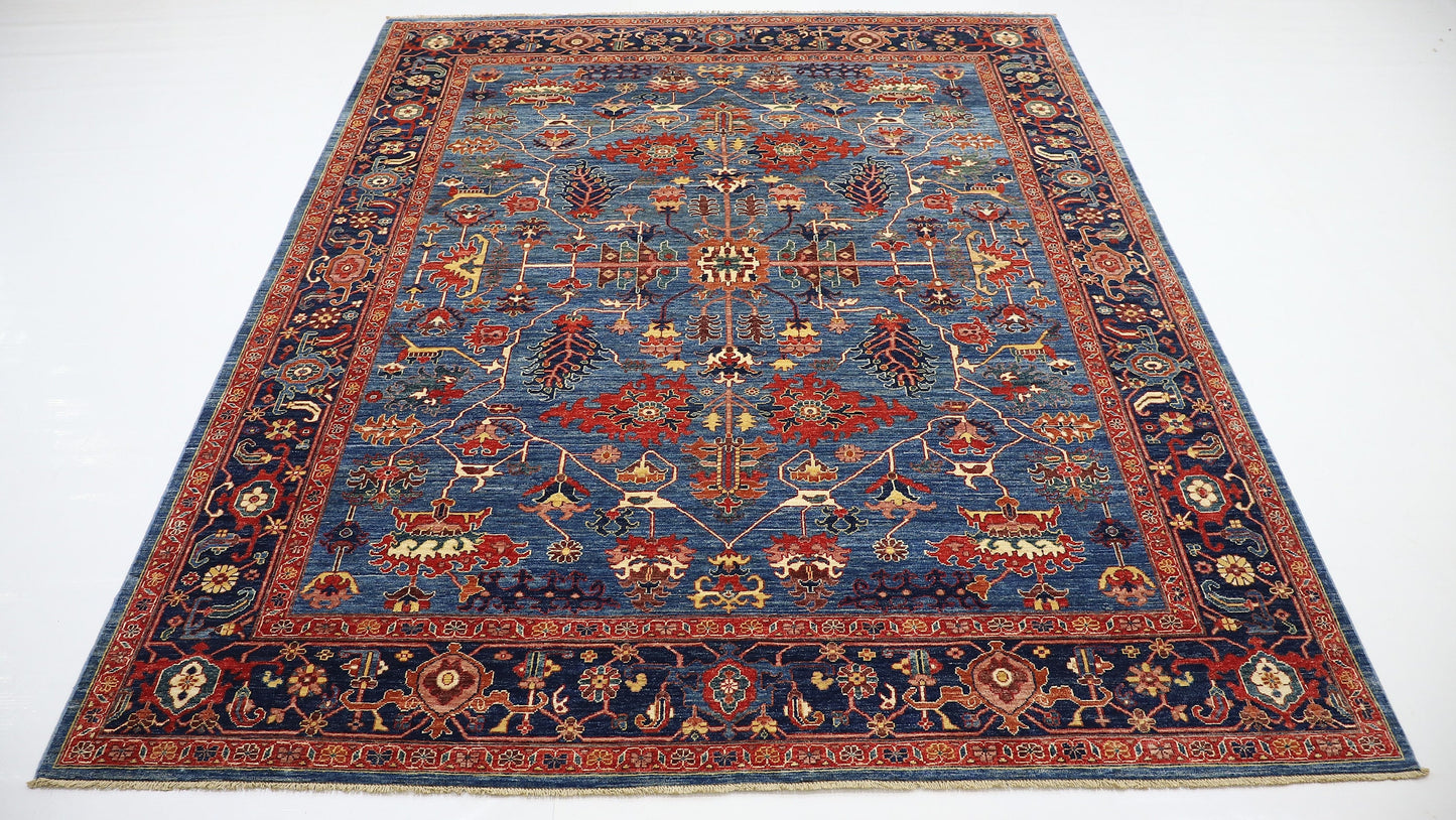 8x10 Ft Red/Blue Serapi Hand Knotted Afghan Area Rug