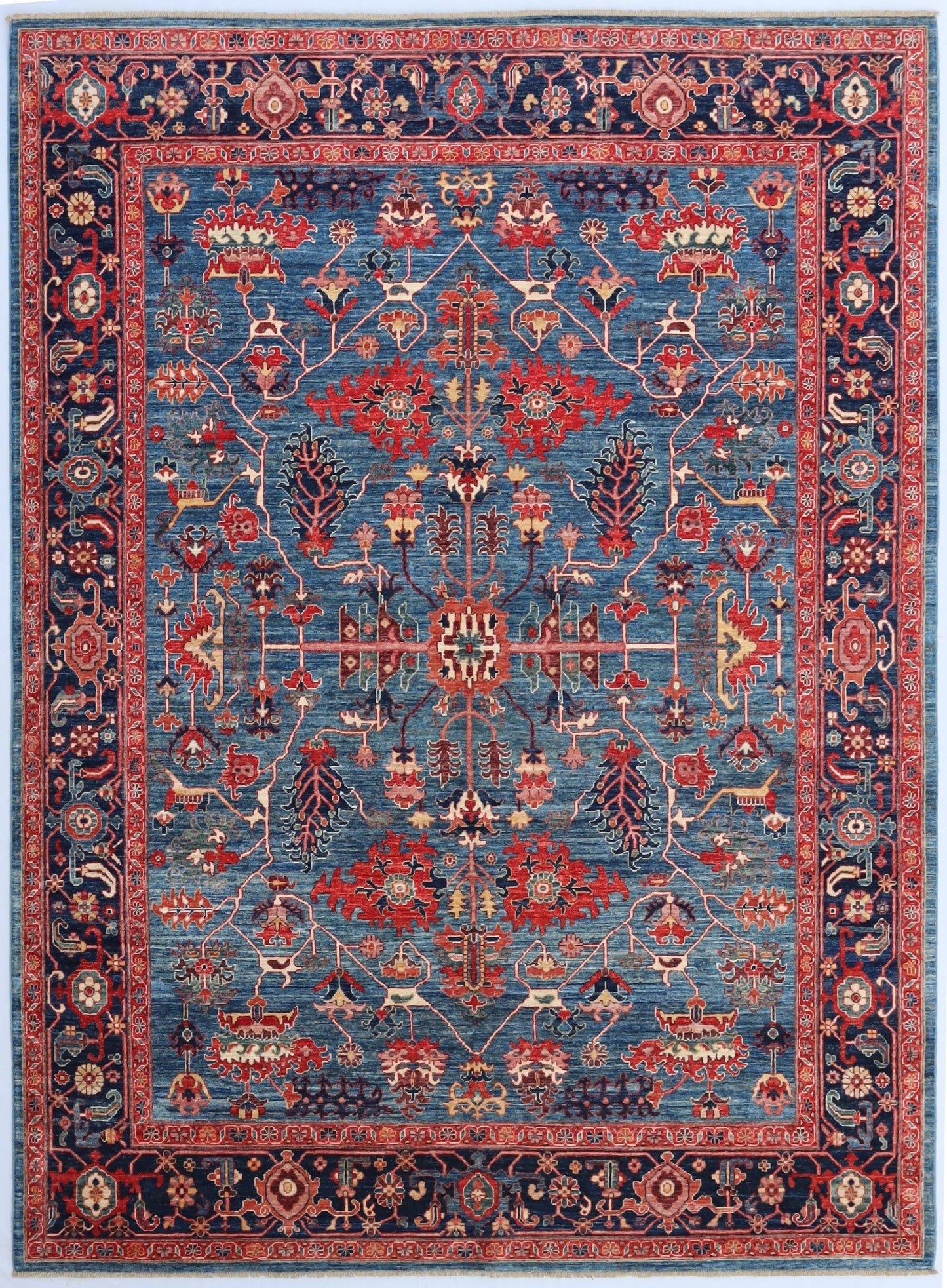 8x10 Ft Red/Blue Serapi Hand Knotted Afghan Area Rug