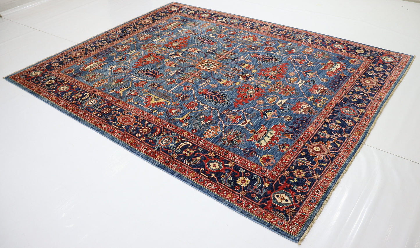 8x10 Ft Red/Blue Serapi Hand Knotted Afghan Area Rug