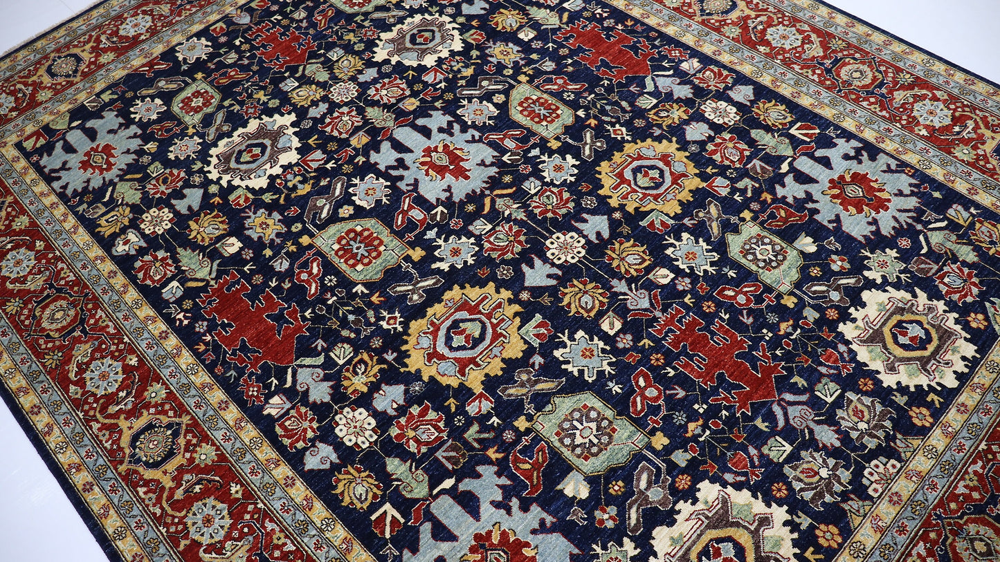 Large Persian Rug 10x17, Open Field, Red and Navy Blue, Palace