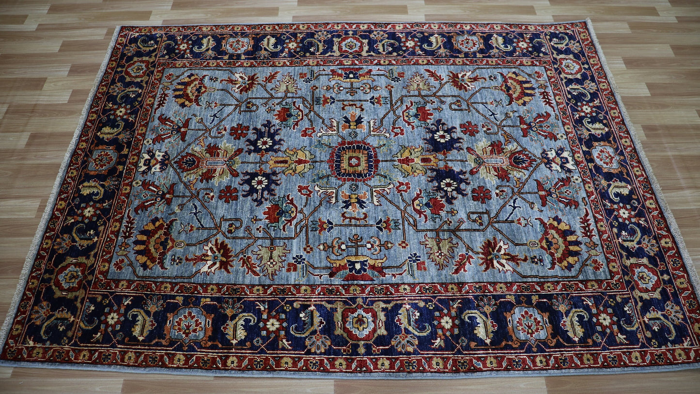 5x7 Ft Serapi Area Rug, Blue Persian Hand Knotted Wool Traditional Carpet, Rugs For Living Room, Bedroom Rug, Dining Table Rug, Tribal Rug