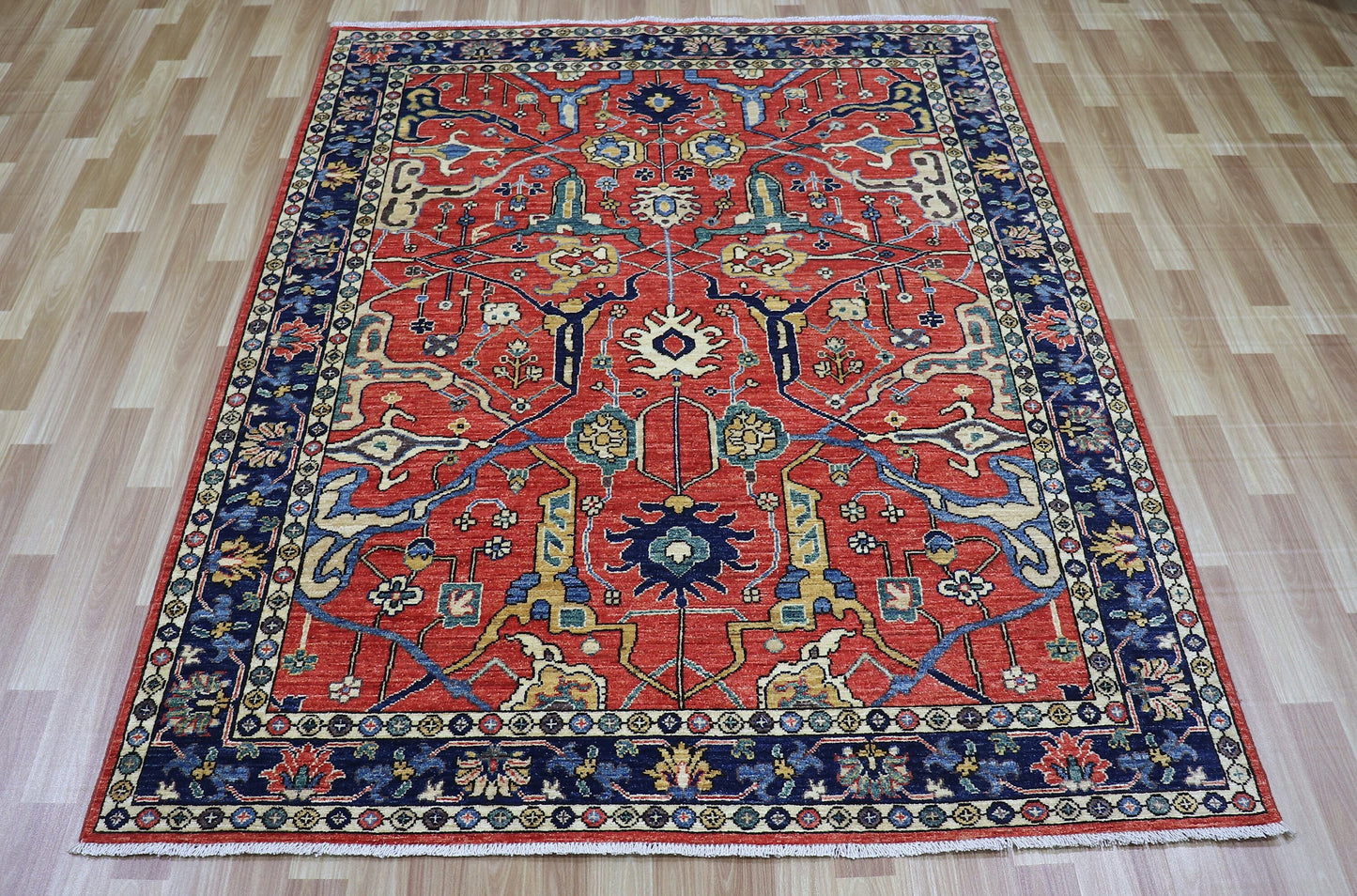 5x7 ft Arabesque Bidjar Area Rug, Red Afghan Hand Knotted Wool Traditional Carpet, Rugs For Living Room, Bedroom Rug, Dining Table Rug